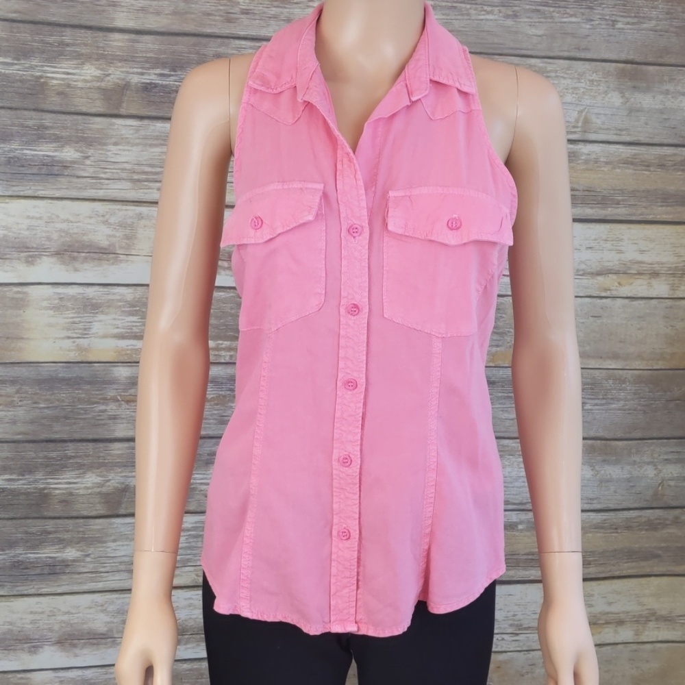 Bella Dahl Pink Sleeveless Button Down NWT